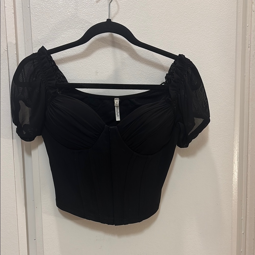 Black Puff Sleeve Corset Blouse